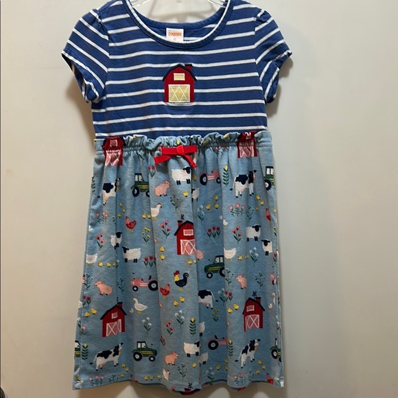 Gymboree Blue and White Striped Top with Barn, Bottom Farm Animals & Babies - Picture 1 of 9